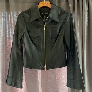 Bebe cropped leather moto jacket